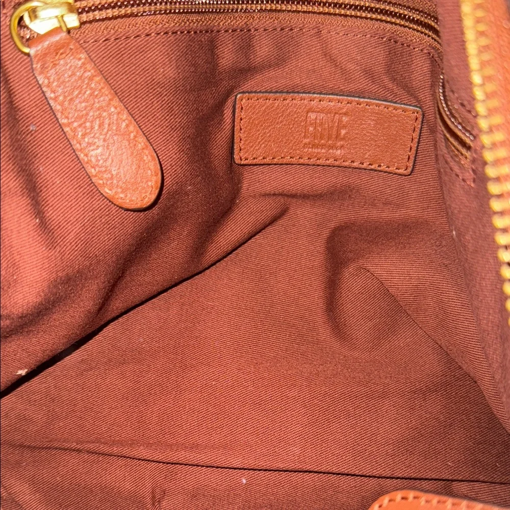 Frye Chestnut Brown Leather Satchel with Gold Ring Accent